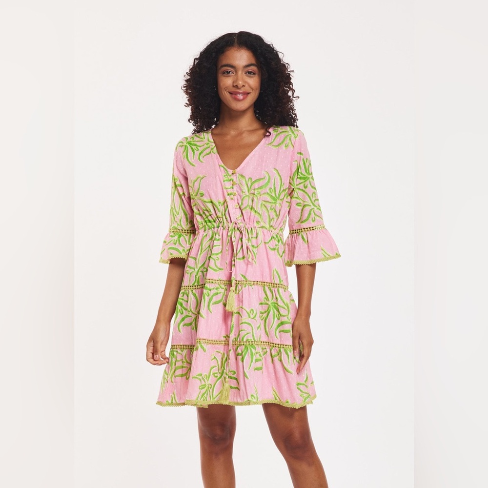 Desideria Dress Abstract Flower Candy Pink Lime